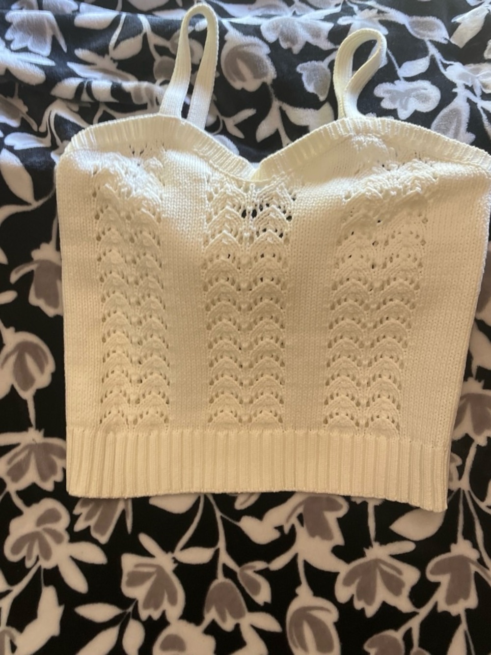 Off-Shoulder Cream Knit Eyelet Sweater Cami